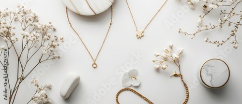 Minimalist jewelry set on a clean white background photo