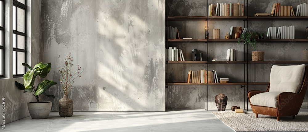 Modern minimalist bookshelf with a few decor items Modern minimalist bookshelf with a few decor items