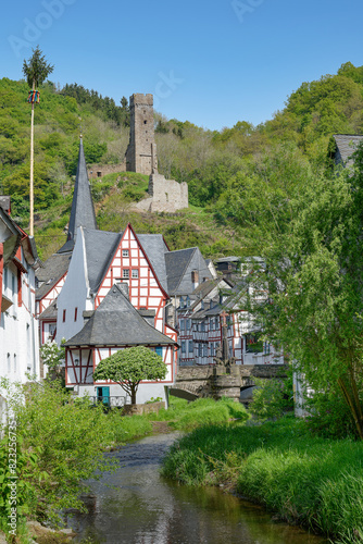 idyllic medieval Village of Monreal with Ruin of Philippsburg Castle,the Eifel,Germany photo