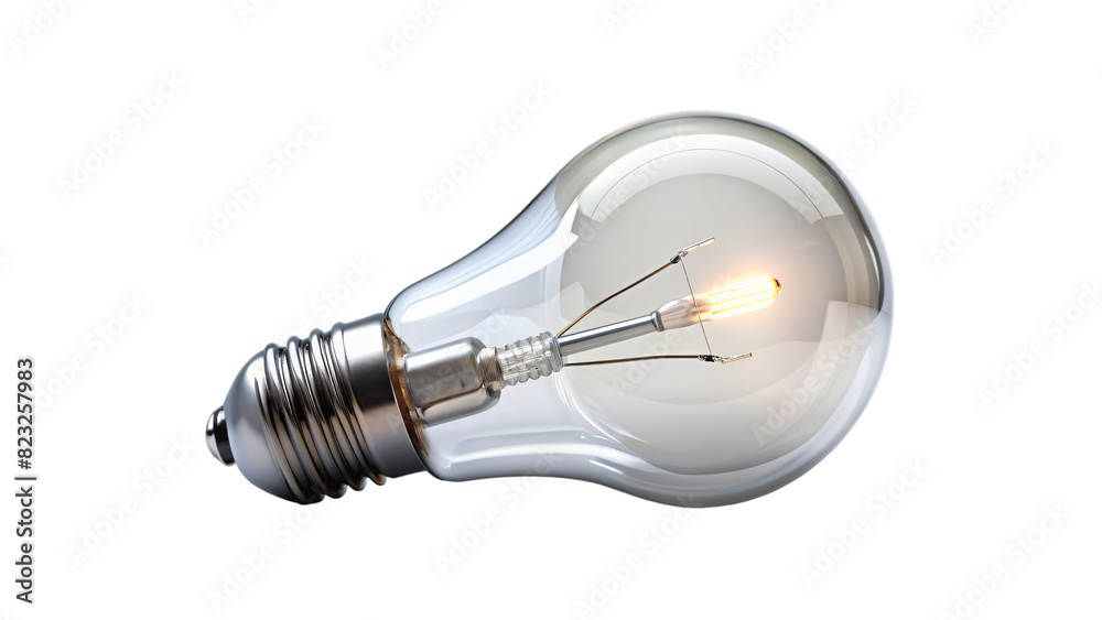 A classic, glass incandescent light bulb sits alone on a bright white background A classic, glass incandescent light bulb sits alone on a bright white background