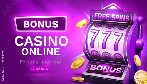 Casino slots machine winner, jackpot fortune of luck, 777 win banner. Vector illustration