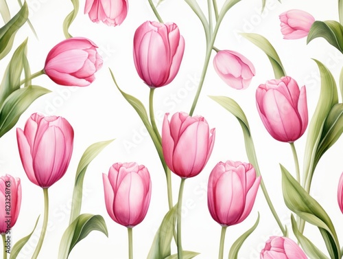 pattern with pink tulips on a white background