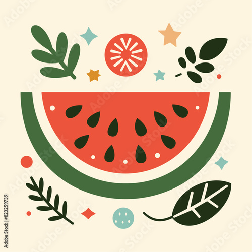 Vintage slice of watermelon illustration: timeless charm and nostalgic appeal, capturing the essence of summer's freshness and sweetness.
