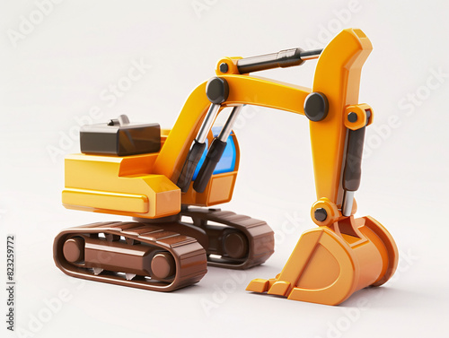 Excavator 3D cartoon image Labor Day industrial construction concept illustration