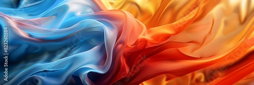abstract 3d art of a flowing fabric in red, orange and blue colors 