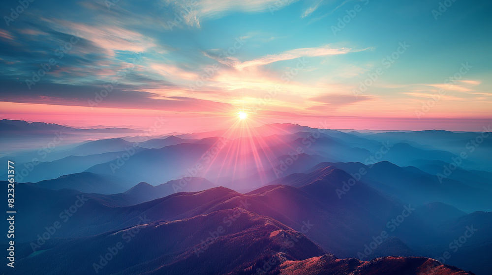 Serene sunrise over a mountain range. Serene sunrise over a mountain range.