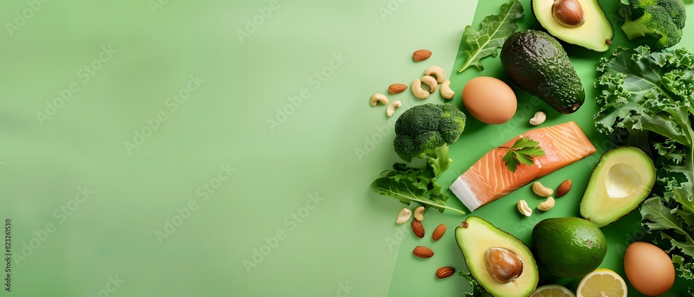Fresh Healthy Food Banner with Vegetables, Nuts, and Fish
