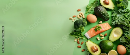Fresh Healthy Food Banner with Vegetables, Nuts, and Fish