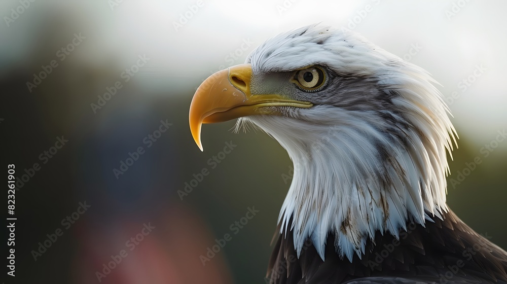 Illustration of an American bald eagle in front of USA's flag. The bald eagle is the emblem of the nation with its' fierce beauty and proud independence symbolizes the strength and freedom of America Illustration of an American bald eagle in front of USA's flag. The bald eagle is the emblem of the nation with its' fierce beauty and proud independence symbolizes the strength and freedom of America