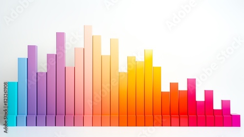 A 3D rendering of a bar graph with a rainbow color gradient  the bars are arranged in a wave pattern.