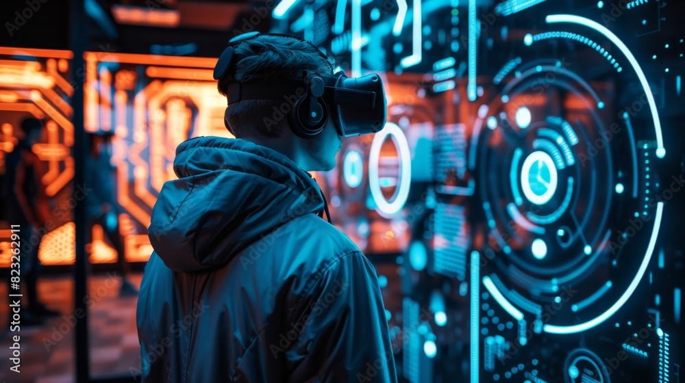 A participant marveling at the incredible graphics and realistic environments in a virtual reality escape room feeling like theyre truly in another world. A participant marveling at the incredible graphics and realistic environments in a virtual reality escape room feeling like theyre truly in another world.