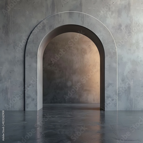 Minimalist archway in an empty concrete room