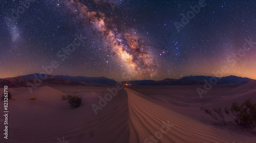 Desert dunes under a starlit sky.