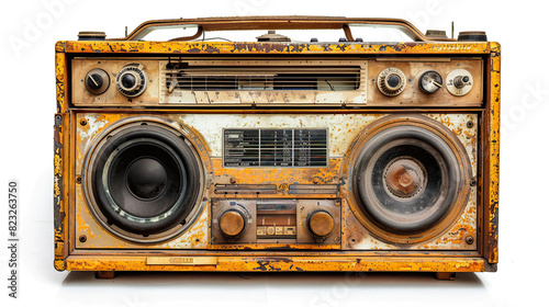 Old Radio electronics boombox stereo isolated on white background