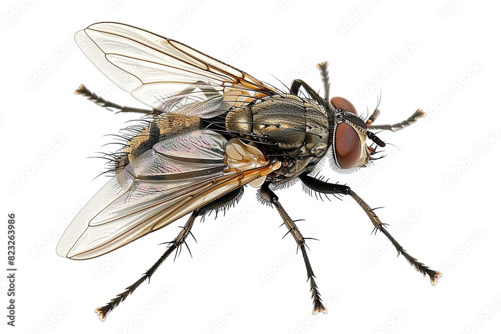 Dirty Common housefly viewed from up high, isolated on white background Dirty Common housefly viewed from up high, isolated on white background