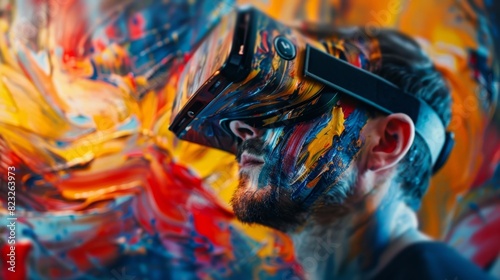 A painterly masterpiece takes shape in the virtual realm as a VR artist uses a brushlike tool to create strokes of color. photo