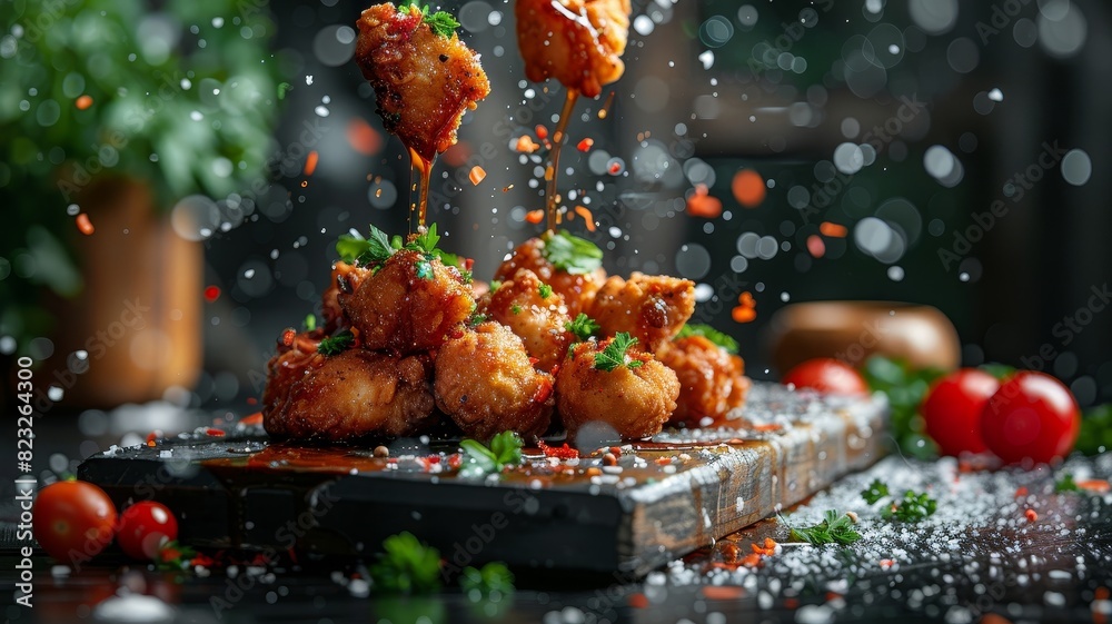 Pile of Fried Food on Cutting Board