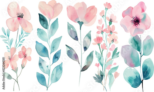 Flower watercolor art triptych wall art vector. Abstract art background with sweet orange and pink Floral Bouquets, Wildflower and leaf hand paint design for wall decor, poster and wallpaper. photo