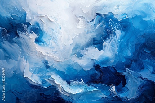 Modern impressionist painting background of blue and white colours  in liquid acrylic paint style
