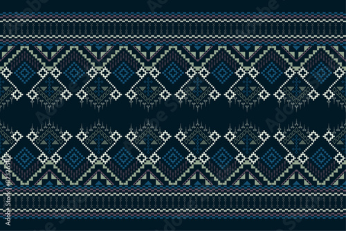cloth dress carpet curtains and sarong Aztec African Indian Indonesian.Traditional navy blue geometric ethnic pattern design in vector, illustration. Textiles
