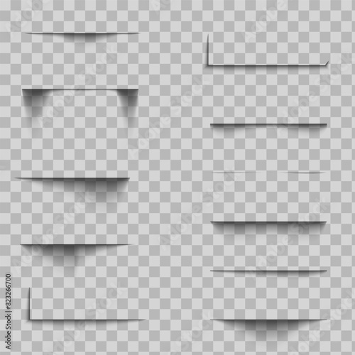 Abstract gradient shadow effect on png background vector. Set of realistic shadows of different shapes. Illustration for decoration, background, cover, banner, advertisement.