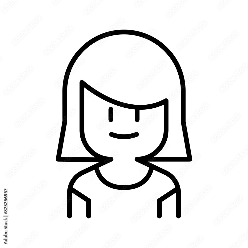 Happy girl icon in thin line style Vector illustration graphic design