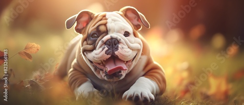 Portrait of cute joyful Bulldog , pet dog animal banner photo