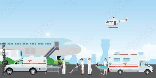 Emergency rescue people from plane crashes into turbulence.