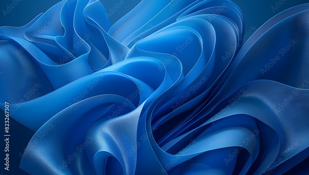 Obraz premium Abstract blue background with wavy shapes, a simple 3D rendered illustration 