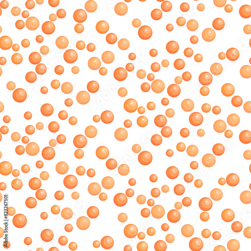 Raw red caviar. Salted or fresh salmon fish eggs seamless pattern. Trout roe Isolated on white. Seafood for restaurant, sushi bar menu, poster. Ideas for healthy and tasty meals. Vector illustration