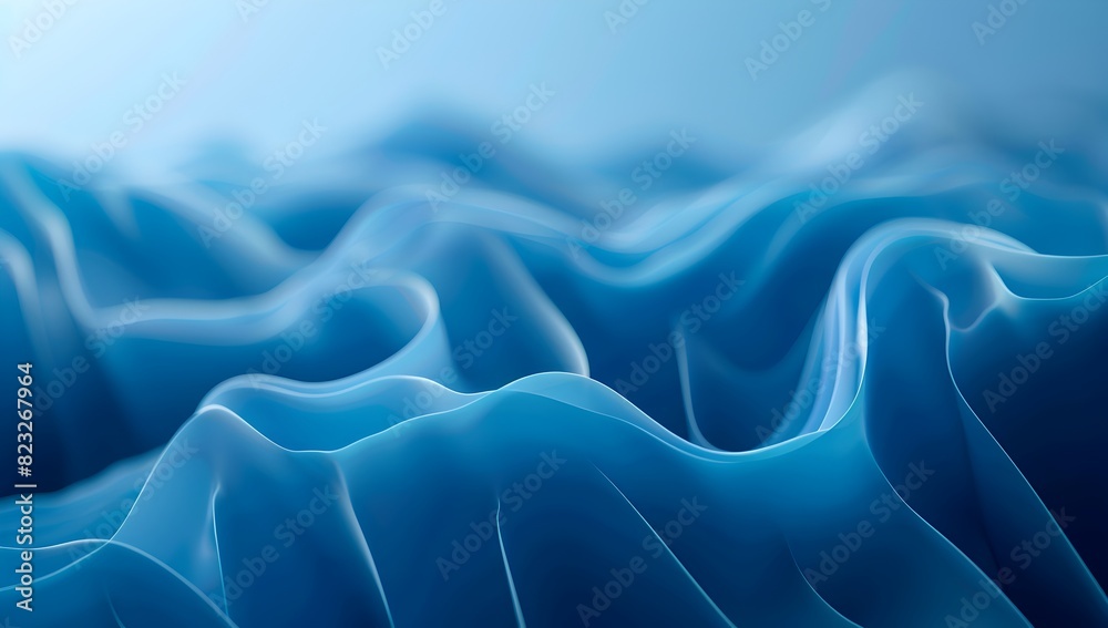 Fototapeta premium Abstract blue wavy shapes on a light background, a 3d rendered illustration 