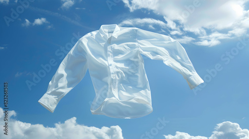 Clean shirt floating on a blue sky background photo