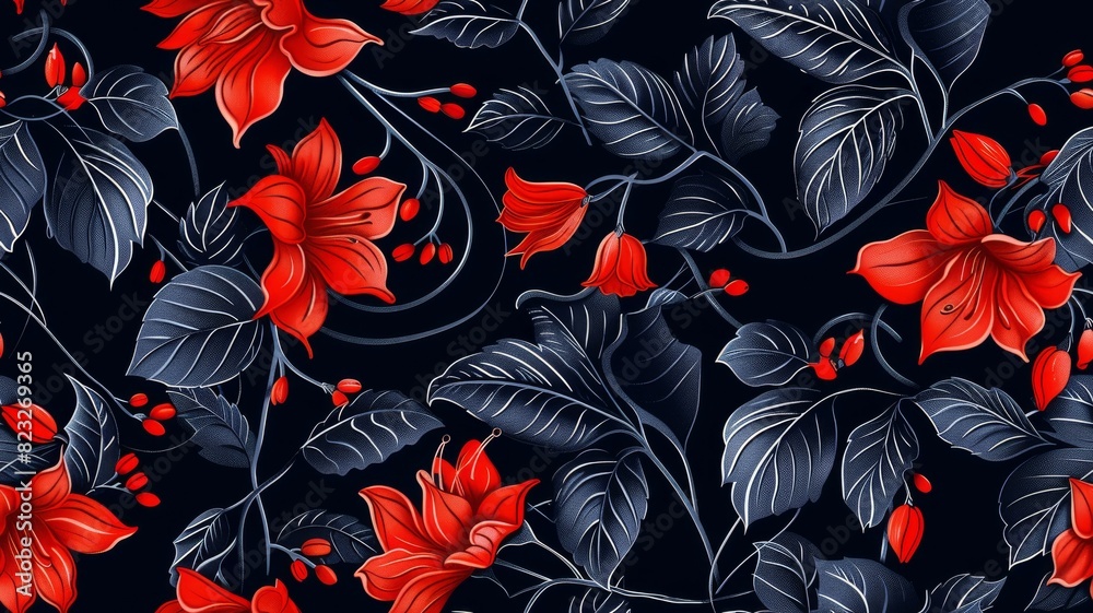 Striking red flowers against navy background