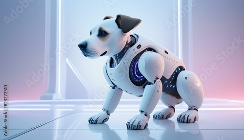 White robotic dog in the white room