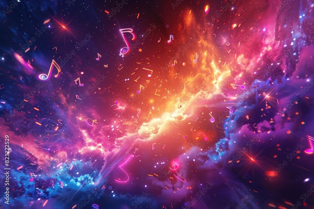 Splashing of colored ink and musical symbols Splashing of colored ink and musical symbols