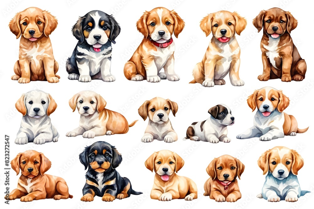 Set of puppies, isolated illustration on a white background Set of puppies, isolated illustration on a white background
