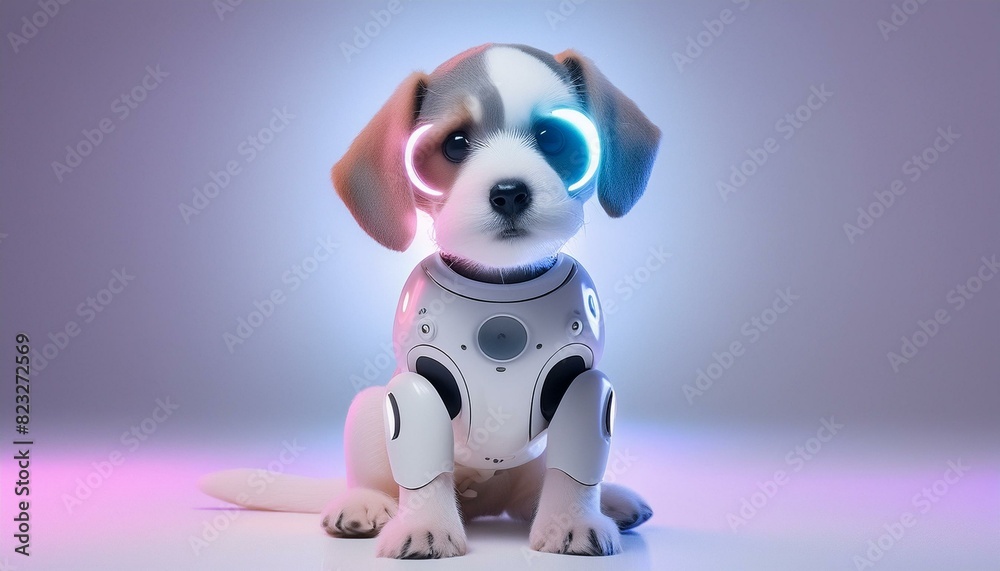 White robotic dog in the white room White robotic dog in the white room