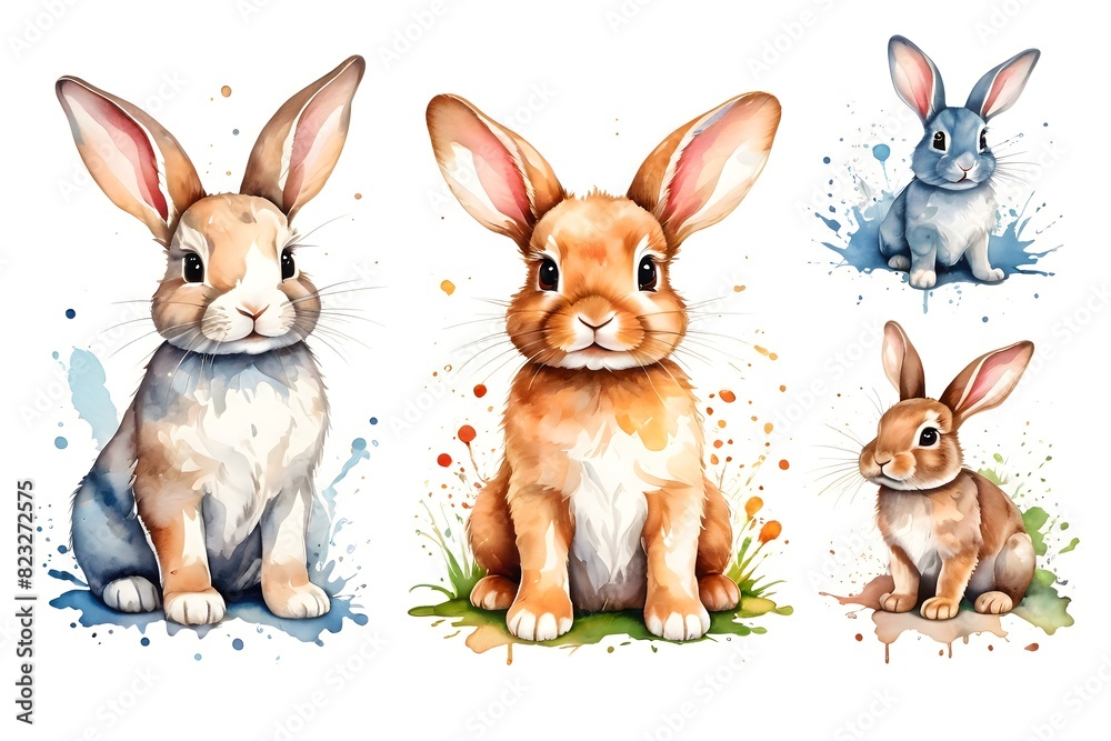 Set of rabbits, isolated illustraiton on a white background