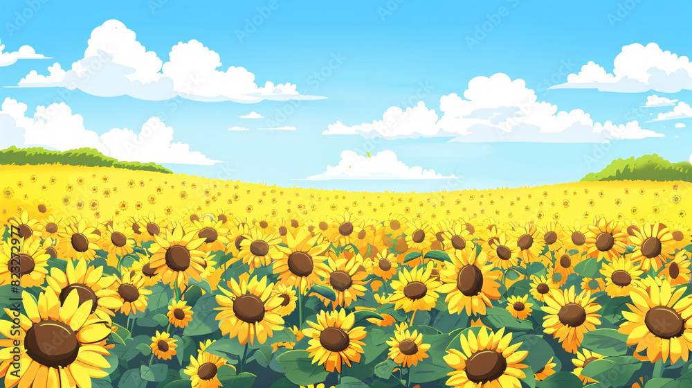 Obraz premium Summer sunflower sea illustration, Beginning of Summer outdoor scenery concept illustration