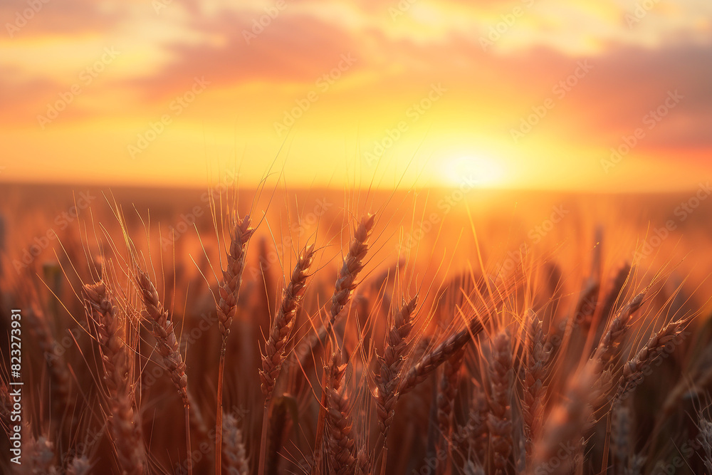 Wheat field Ears of golden wheat close up Beautiful nature sunset landscape Wheat field Ears of golden wheat close up Beautiful nature sunset landscape