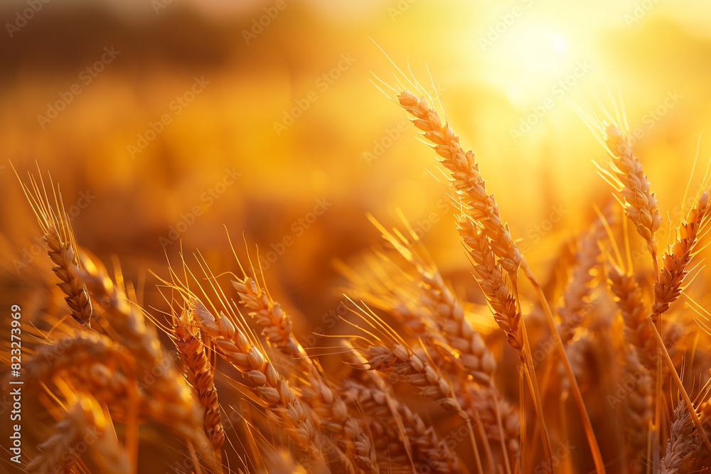 Wheat field Ears of golden wheat close up Beautiful nature sunset landscape Wheat field Ears of golden wheat close up Beautiful nature sunset landscape