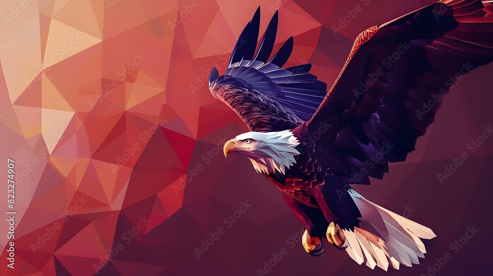Fototapeta premium low poly Eagle With American Flag Flies In Freedom 