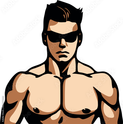 Vector illustration of a bodybuilder icon isolated on a white background.