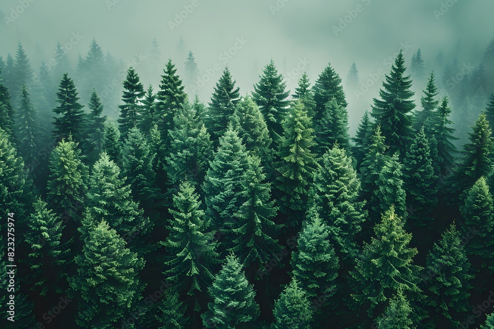 Majestic Foggy Pine Forest, Serene Nature, Greenery in Morning Mist Majestic Foggy Pine Forest, Serene Nature, Greenery in Morning Mist