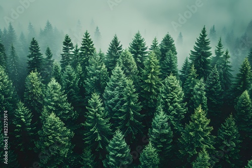 Majestic Foggy Pine Forest  Serene Nature  Greenery in Morning Mist