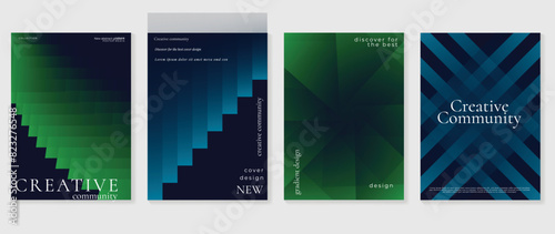 Abstract gradient poster background vector set. Minimalist style cover template with vibrant perspective 3d geometric prism shapes collection. Ideal design for social media, cover, banner, flyer.  photo