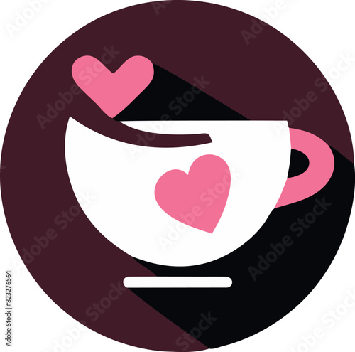 Vector illustration of a coffee cup on a white background with hearts