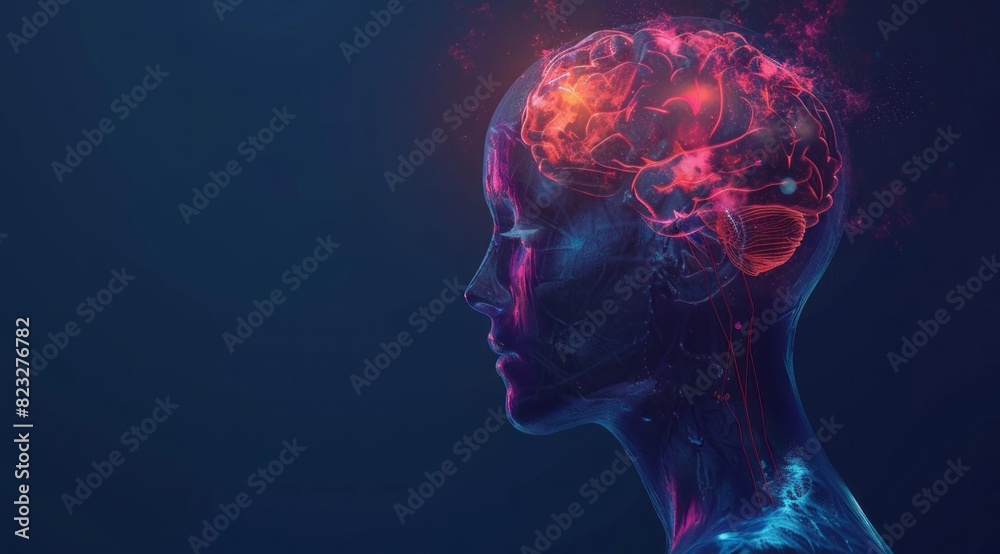 A glowing brain with a red aura is depicted on the side of an animated human head in profile, symbolizing treatment for graduating to research and treatment A glowing brain with a red aura is depicted on the side of an animated human head in profile, symbolizing treatment for graduating to research and treatment