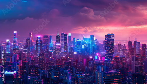 Night city skyline landmark building future concept technology background image
