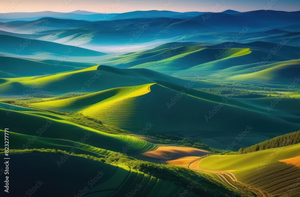Landscapes stylized beyond recognition, with abstract elements that inspire travel Landscapes stylized beyond recognition, with abstract elements that inspire travel